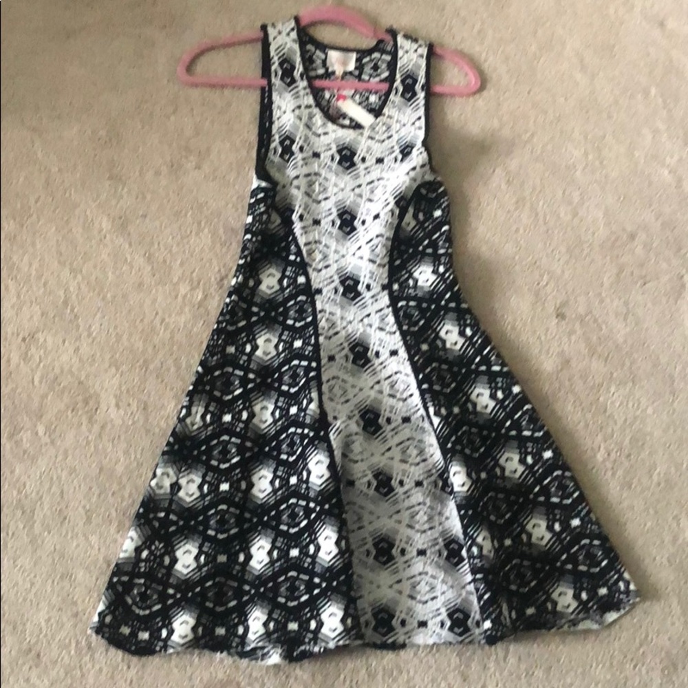 Parker black and white fit and flare dress